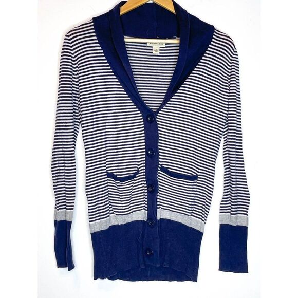 Nautical Navy Preppy‎ Striped Button Up Cardigan M - Picture 1 of 5